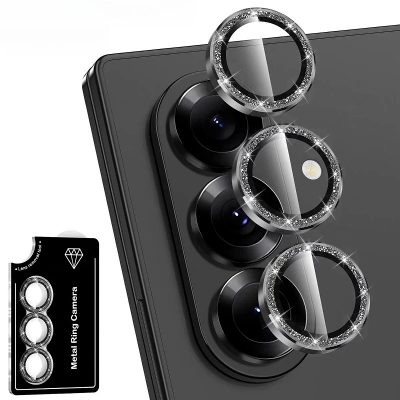 Full Cover Metal Ring Glitter Tempered Glass Camera Protector For Samsung Galaxy Z Flip Fold 8 Ultra 7 6 5 4 Camera Protection