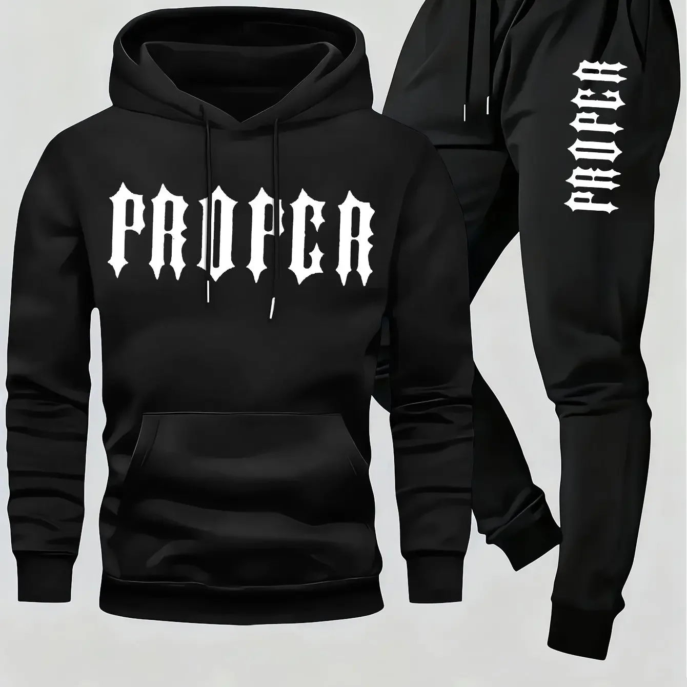 New autumn hoodie hooded set for men and women with floral body letter print, drawstring and pocket for daily warmth and comfort