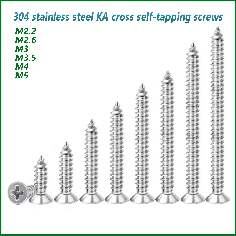 M2.2 M2.6 M3 M3.5 M4 M5 Ka Wkręty samogwintujące do drewna z łbem stożkowym Śruby krzyżowe ze stali nierdzewnej 304 Rozszerzone śruby z łbem płaskim