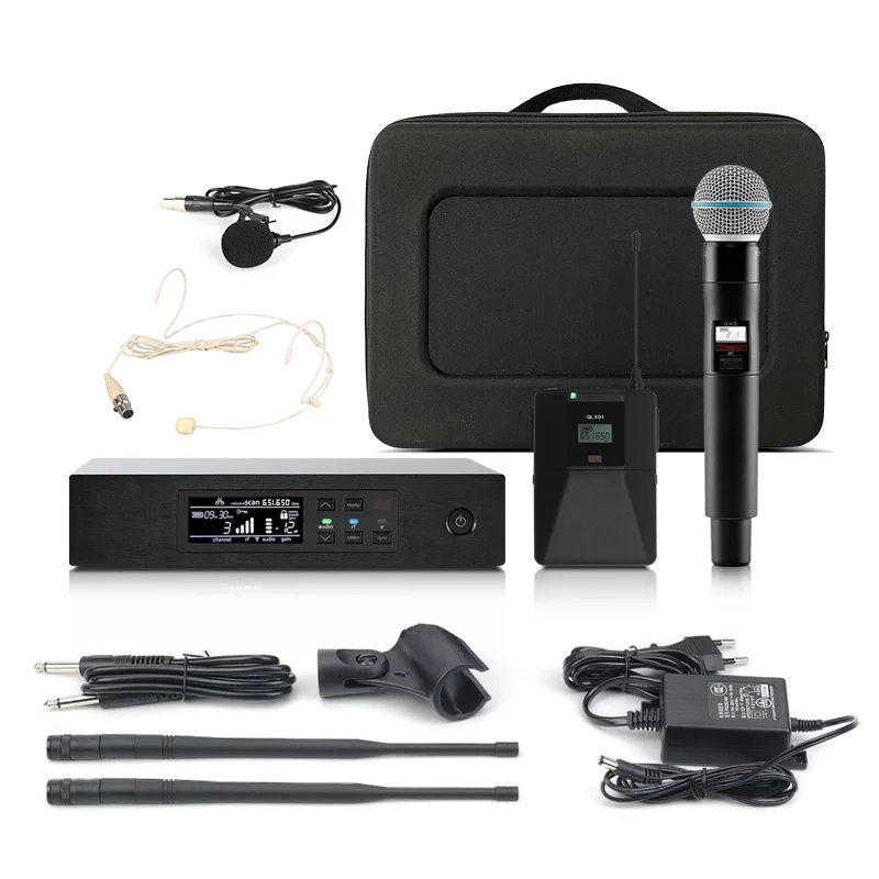 QLXD4 High quality UHF professional wireless microphone system handheld collar clip headwear suit stage performance