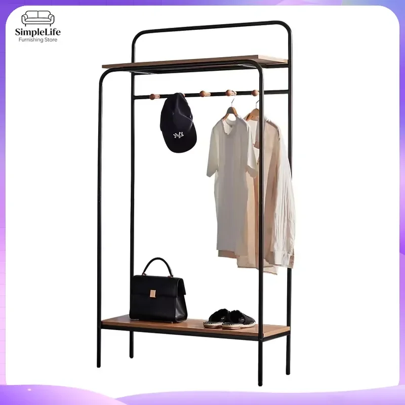 Modern Industrial Metal Coat Rack 5 Hooks Floor Standing Entryway Shoe Storage Organizer Hallway Bedroom Clothes Hanger Stand