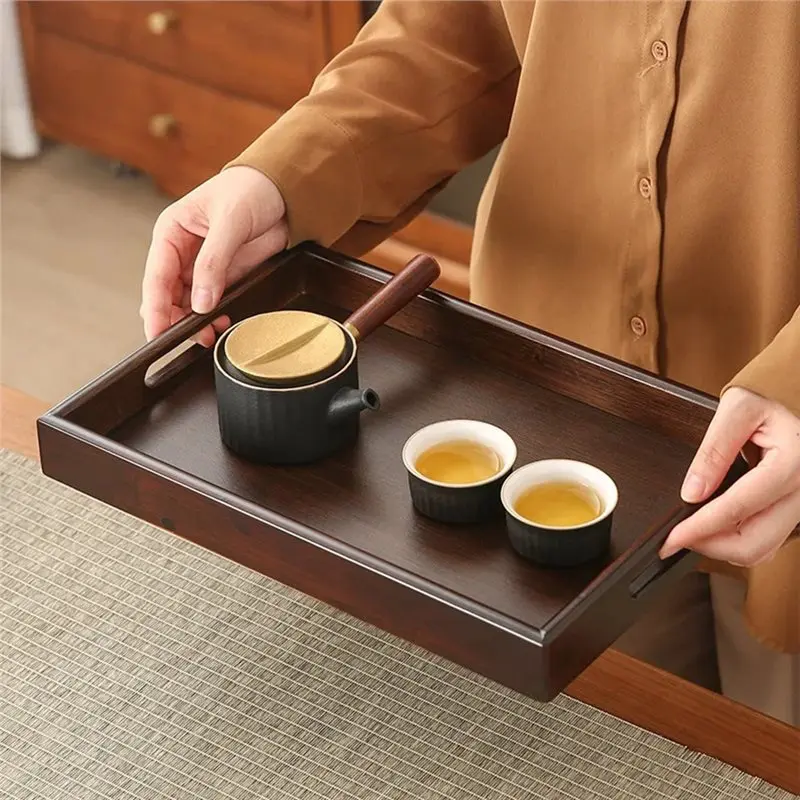 ABVJ-Japanese Style Bamboo Tea Tray Handmade For Coffee Serving Platter For Kitchen Table Living Room Wood Color Small
