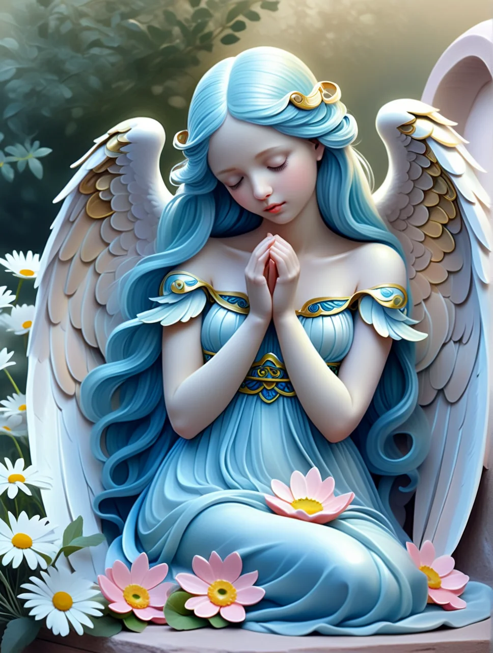 【Blue Flower Border Wishing Angel Silicone Baking Mold】Fairy Wing Floral Decoration 3D Shape Chocolate Candy Fondant Mold