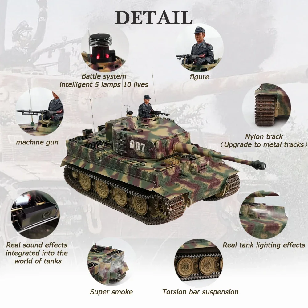 

RC Металлический Танк 1/10 Дистанционное Управление Немецкий Тигровый Танк RTR Вторая Мировая Война Тяжелый Танк Модель Игрушки