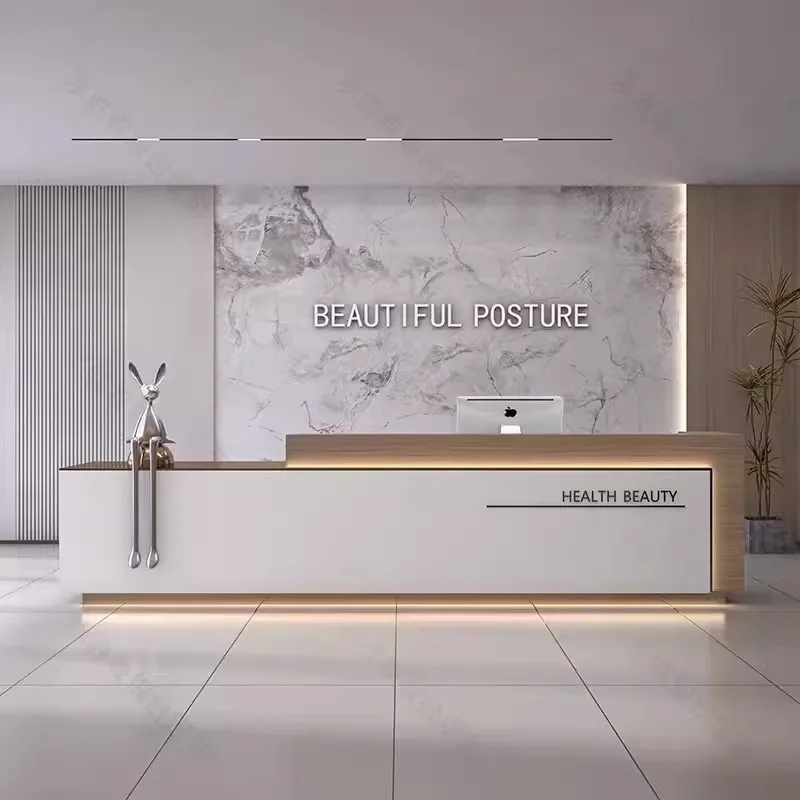 

Aesthetic Company Reception Desks Beauty Luxury Modern Shelves Desks Executive Welcome Display Mostrador Commercial Furniture
