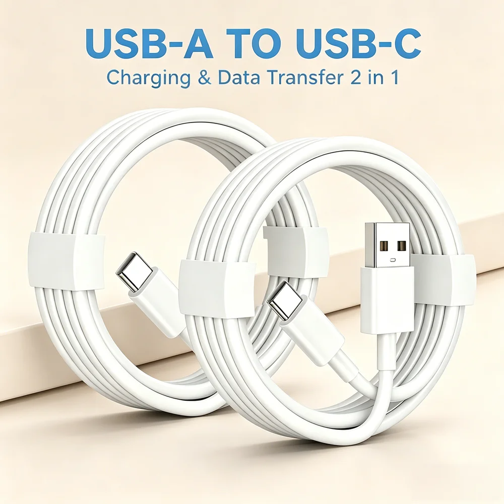 3Meter USB-A to USB-C 2-Pack Charging Cable, Fast Charging Data Transfer Line for iPhone 15 16 17 Samsung Mobile & Smart Devices