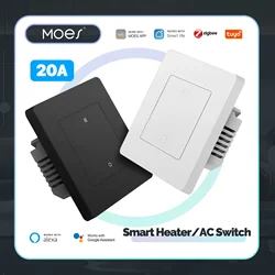 MOES Tuya 20A ZigBee Smart Heater AC Switch High Load Electricity Monitor Double Pole App Remote Control Support Alexa Google