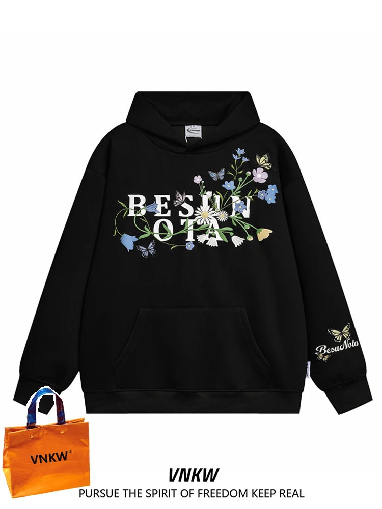 

Thiened Embroidered Pure Cotton Hoodie Loose Fit ex Autumn Winter American Sle Sweatirt Couple Outerwear VNKW