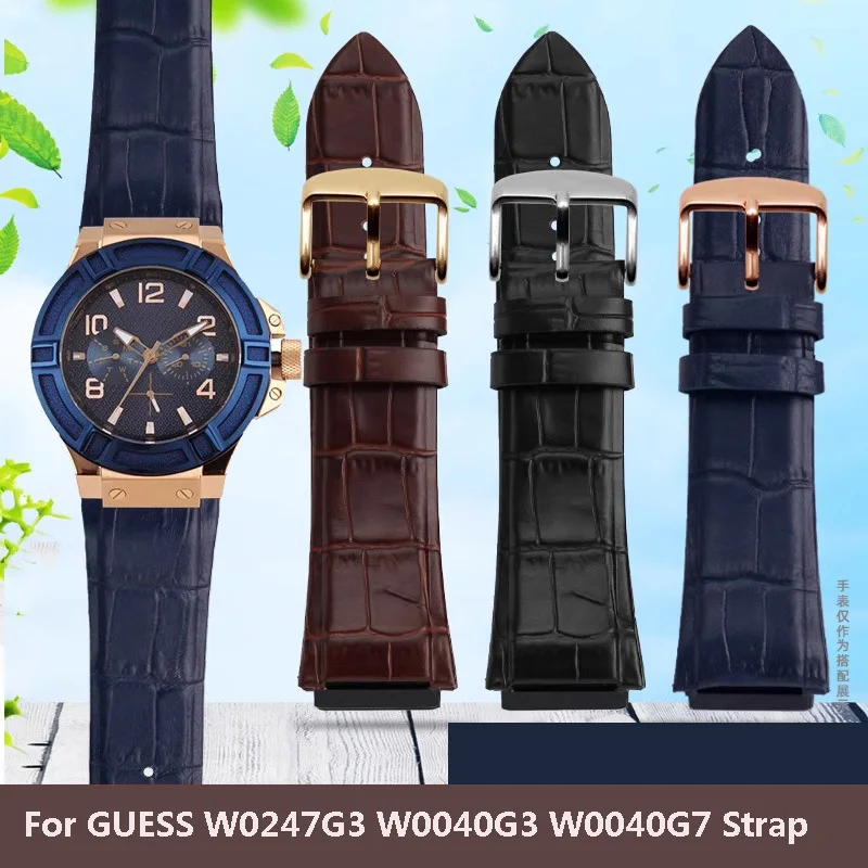 Genuine Leather Watch Strap For GUESS W0247G3 W0040G3 W0040G7 Series Watches Band Blue Black Brown Men Bracelet  22mm