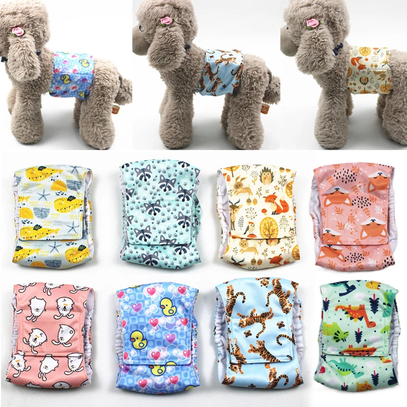 Adjustable Cartoon Animals Pet Dog Diapers Washable Males Absorbent for Dog Reusable Pet Panties Shorts Physiological Pants