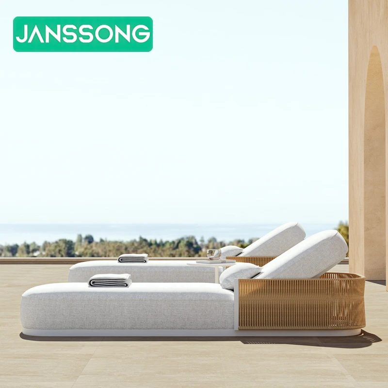 

Poolside Furniture Outdoor Aluminum Sun Loungers Metal Outdoor Furniture Rope Deckchair Luxury Daybed Patio Furniture Sunbed