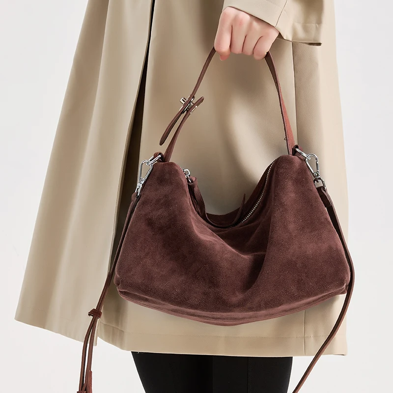 autumn winter new suede large capacity pillow bag soft genuine leather crossbody bag handbag trendy style for professional women