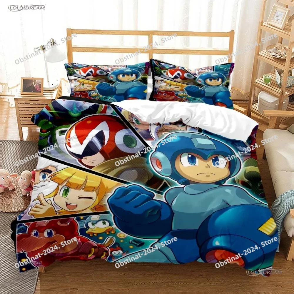 Rockman Megaman Game All Season Bedding Set Printed Bed Set Duvet Cover Sheet Pillowcase Soft Quilt Cover Full Queen King Size