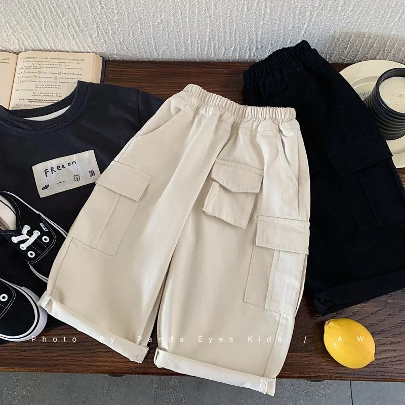 Japanese Boys Casual Pants 2025 Spring and Autumn New Children Loose Straight Leg Pants Boys Handsome Work Pants Trend
