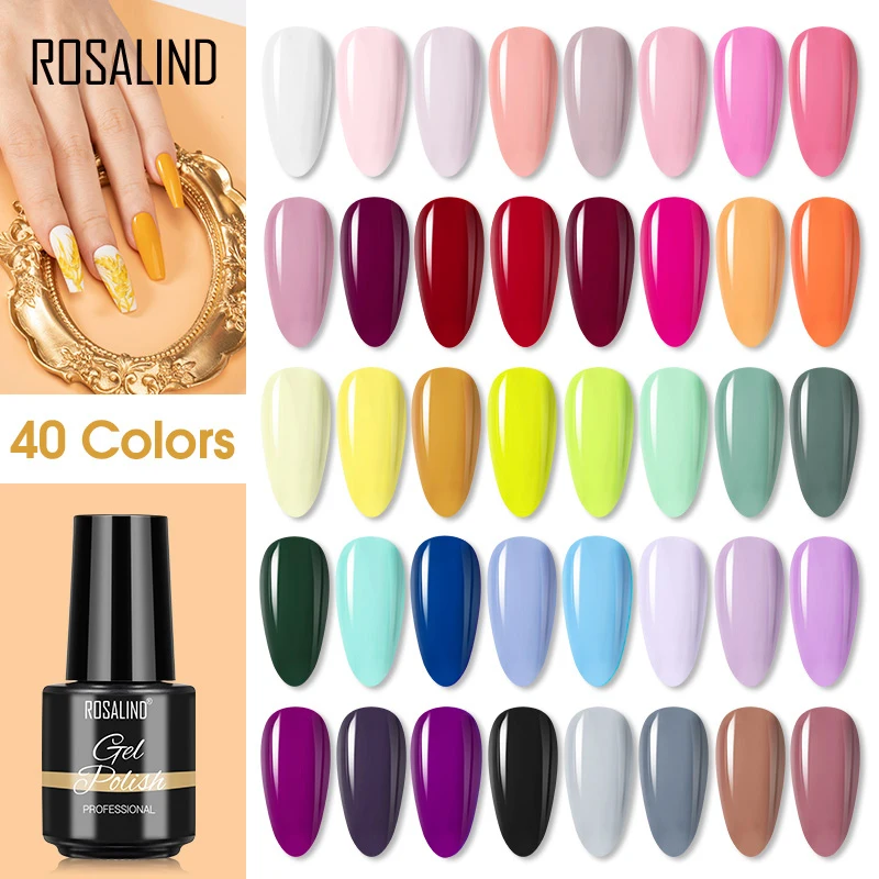 

ROSALIND 40 Colors UV Gel Nail Polish 5/8ml Gel Varnishes Long Lasting Base Top Coat Hybrid Soak Off Semi Permanent Nail Art DIY