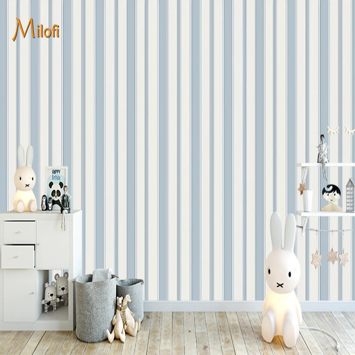 Milofi Customiz Blue White Vertical Striped Wallpaper Simple  Stripe Wall Mural for Bedroom Living Room Home Interior Decoration