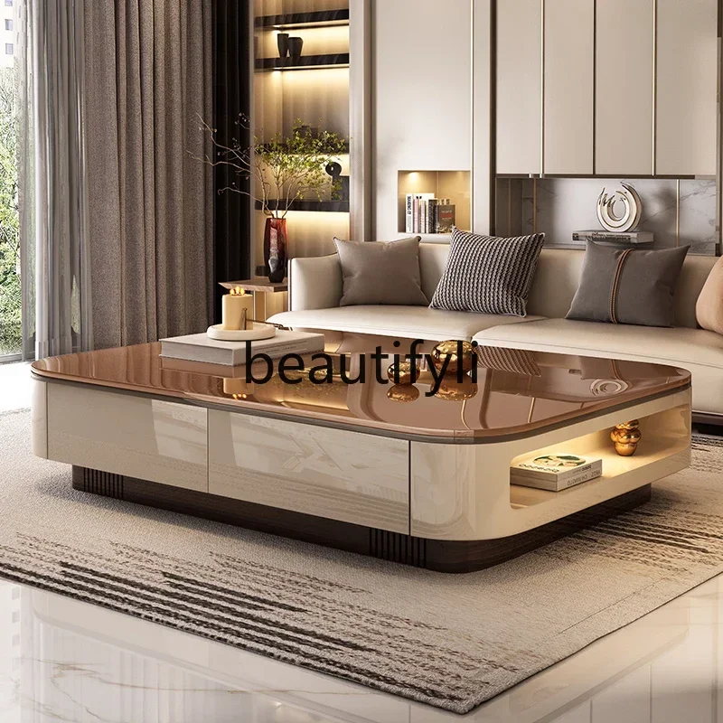 

Coffee table living room home 2025 new simple modern high-end sense, small apartment rock slab glass TV cabinet combination