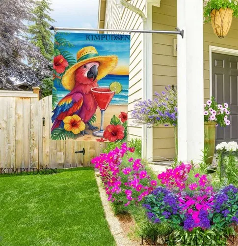 Summer Tropical Parrot House Flag 28x40 Inch Double Sided Outside, Colorful B... AAV hhz