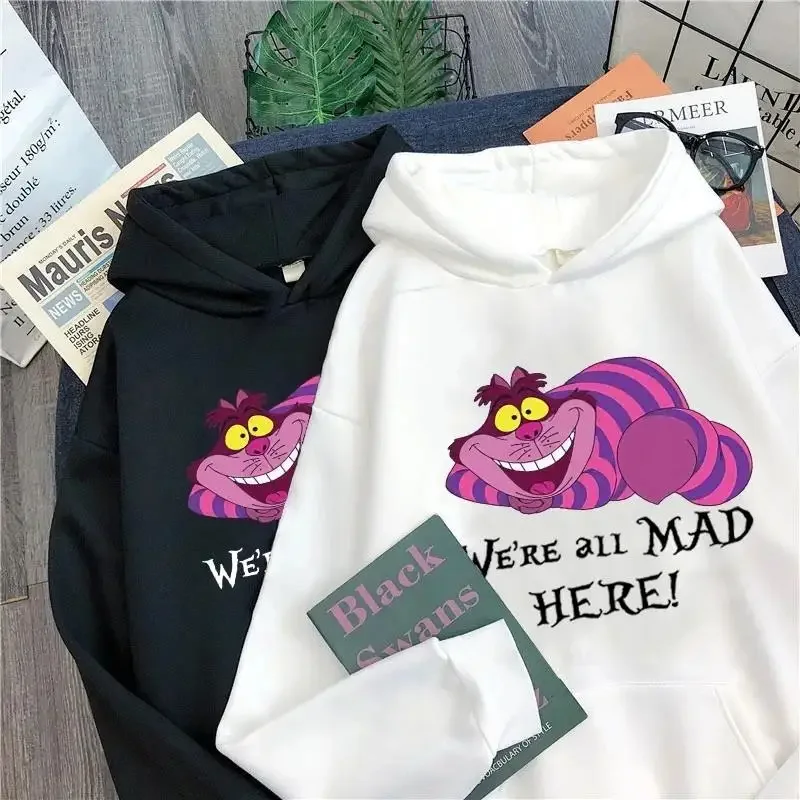 Sudaderas góticas de moda, ropa de Alicia en el país de las Maravillas, Sudadera con capucha de gato de Cheshire para mujer, sudadera de Manga,