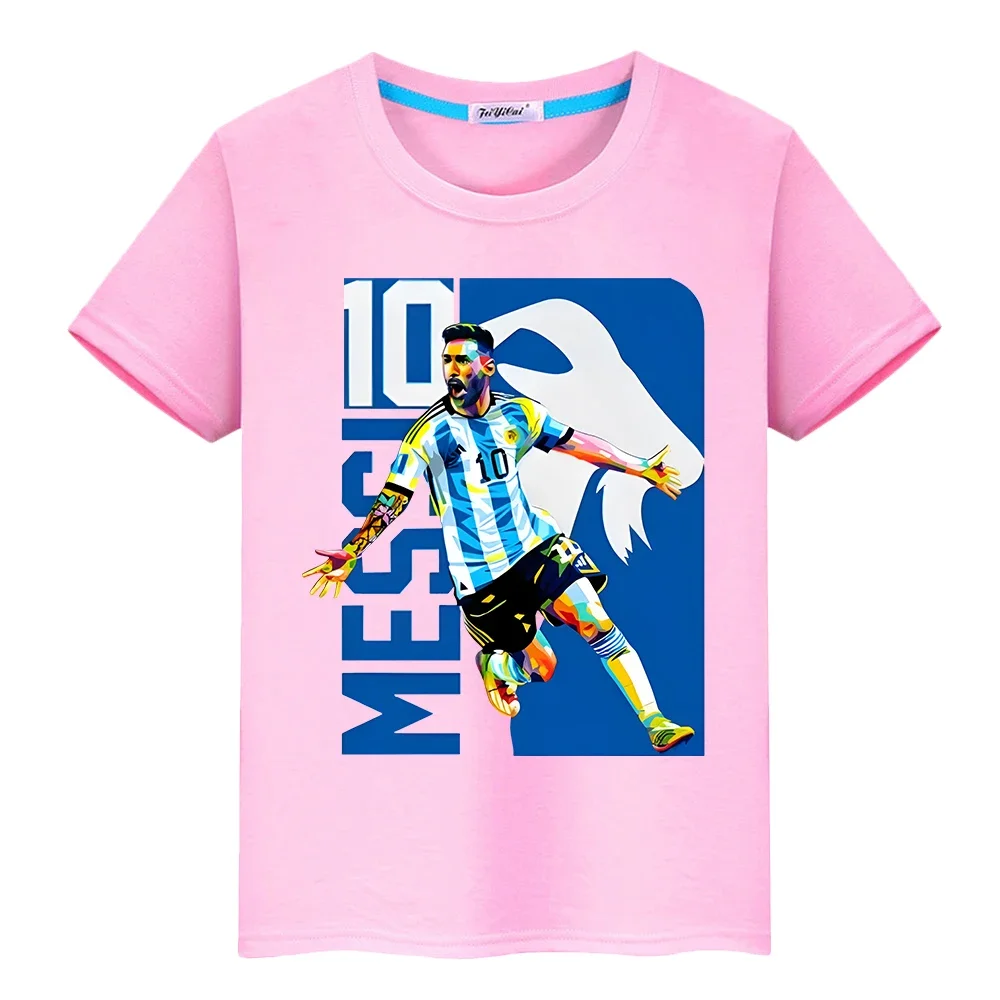 Football print 100%Cotton Cartoon T-shirt Casual Short Tops y2k one piece boy Kawaii messi avatar anime Tees kids clothes girls