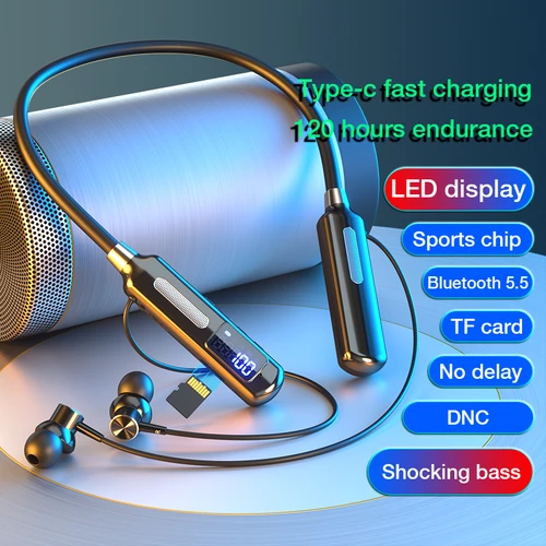 Imagen 1 del producto EARDECO con Chip deportivo, auriculares Bluetooth, auriculares inalámbricos de graves con micrófono, banda para el cuello, pasos, cronómetro de calorías