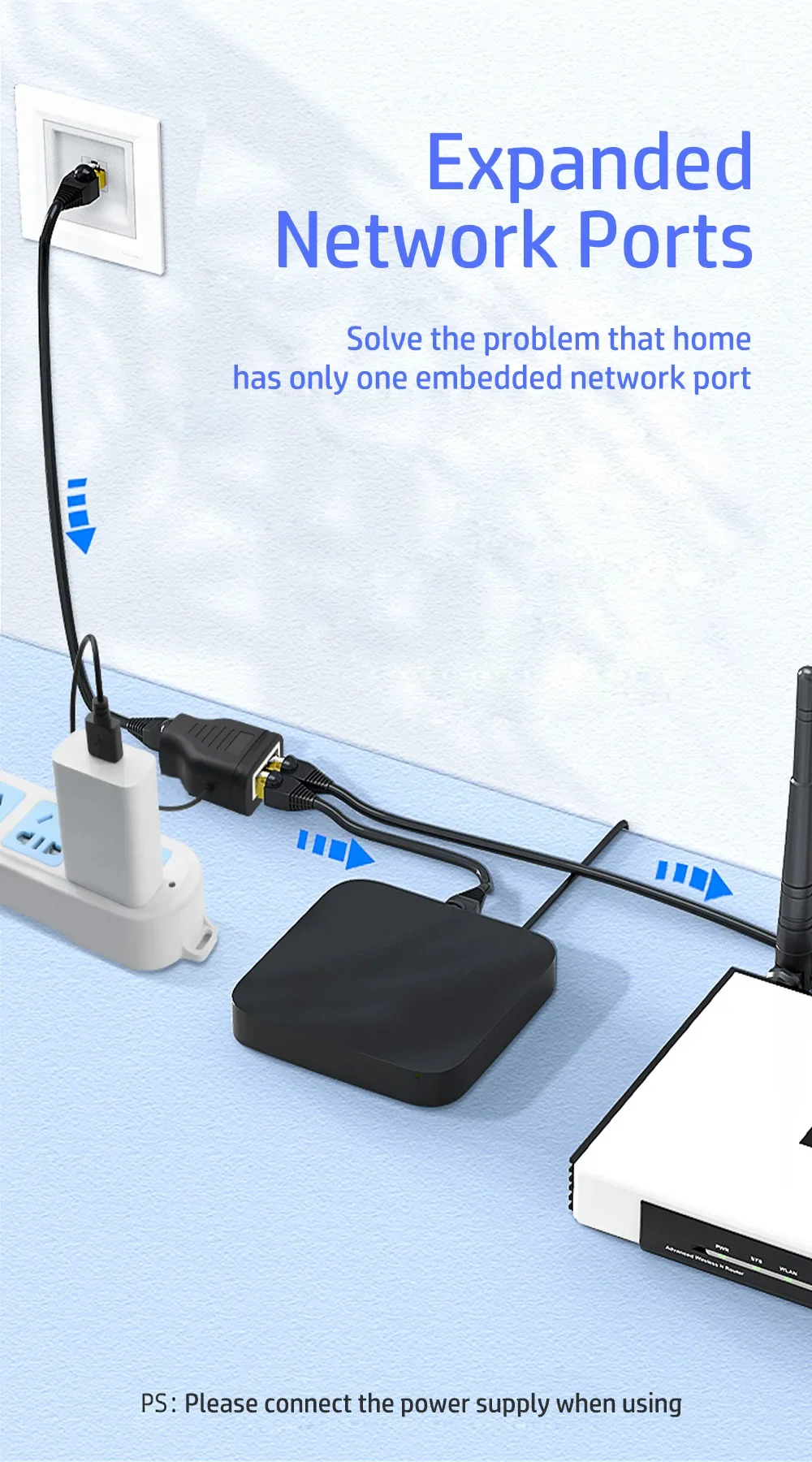 RJ45 1-to-2 Internet Access Network Splitter At The Same Time Three-way Network RJ45 Three-way Head Network Cable Connection