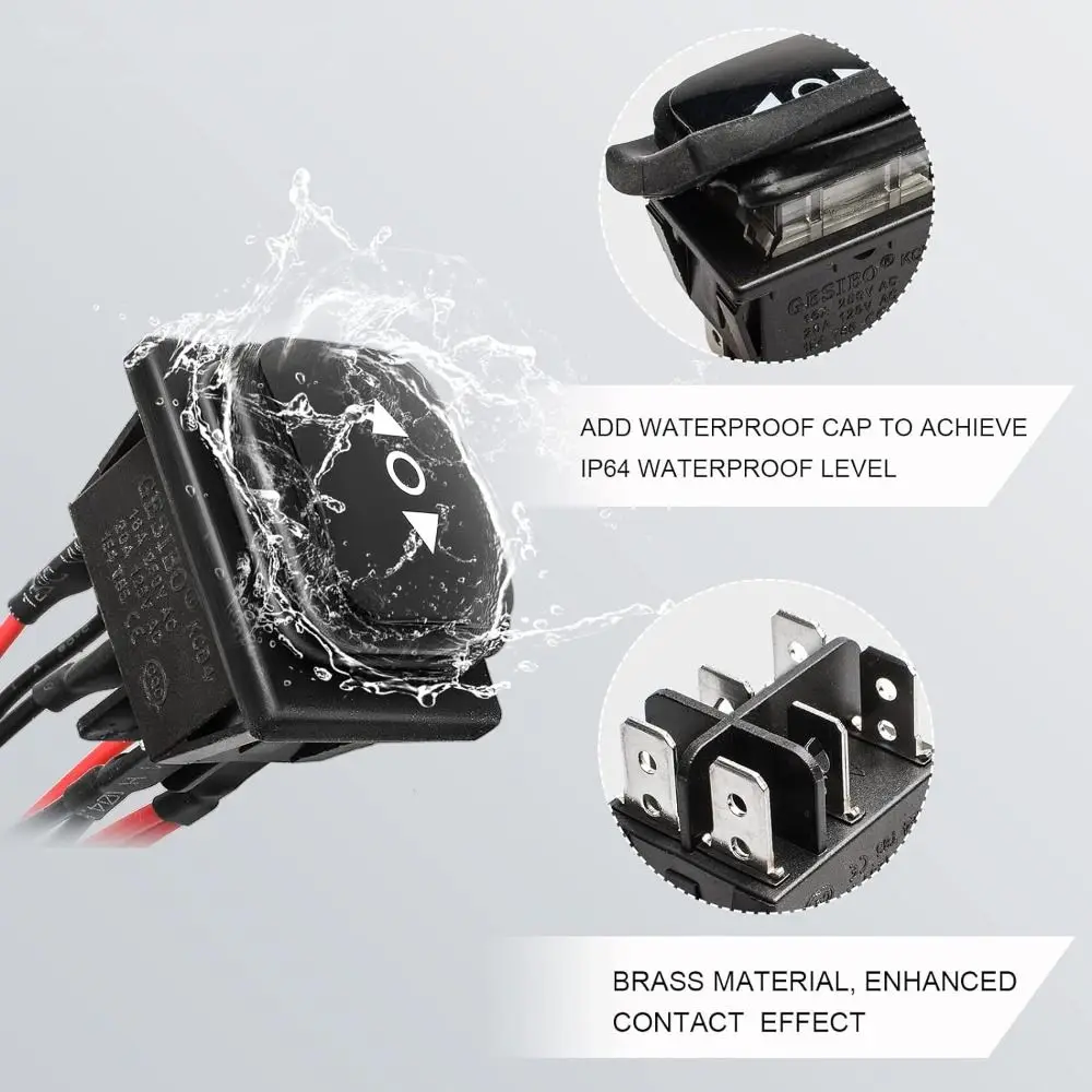 Momentary Polarity Toggle Switch DC 12V 10A Waterproof Reverse Switch (ON)-Off-(ON) AC 110V-220V Hoist, Crane, Linear Actuator