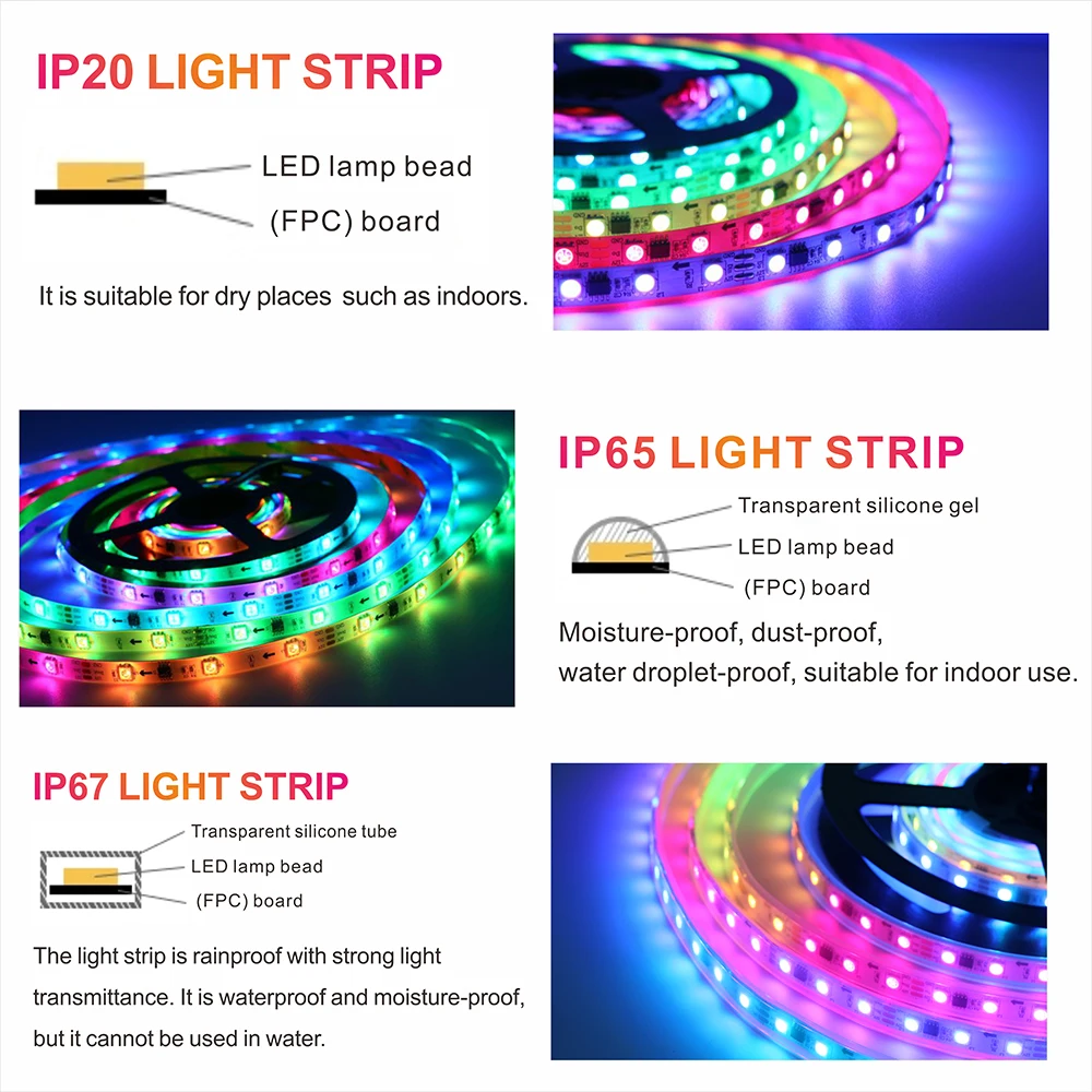 RGB 5050 IC WS2811 WS2812 WS2815 WS2813 30/60/144 بكسل/ المصابيح/م DC5V/12 فولت Lightعنونة بشكل فردي شريط كامل اللون مصباح ليد #3