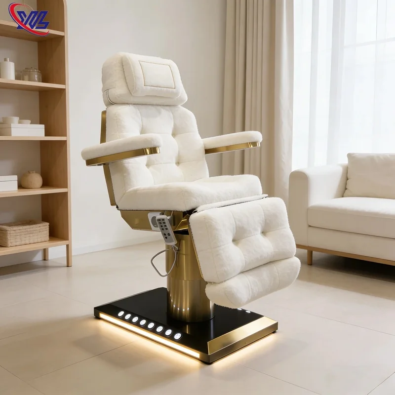 Beauty Bed  Metal 3 Motor Gold Base Modern Electric Facial Cosmetic Beauty Lash Bed Medical Spa Treatment Chair Massage Table