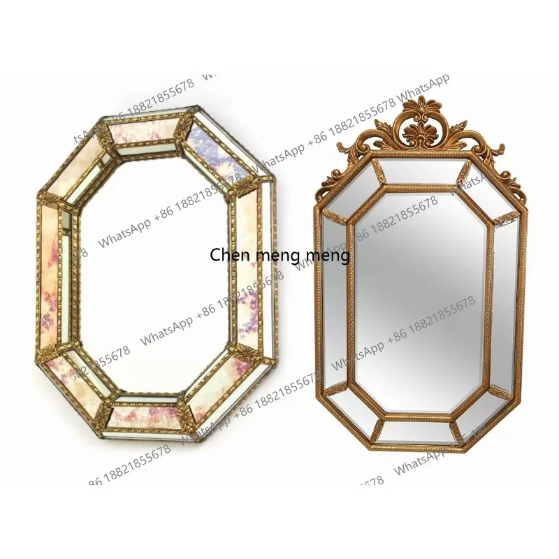Wall French gold decorative relief mirror special-shaped photo retro makeup mirror hanging mirror