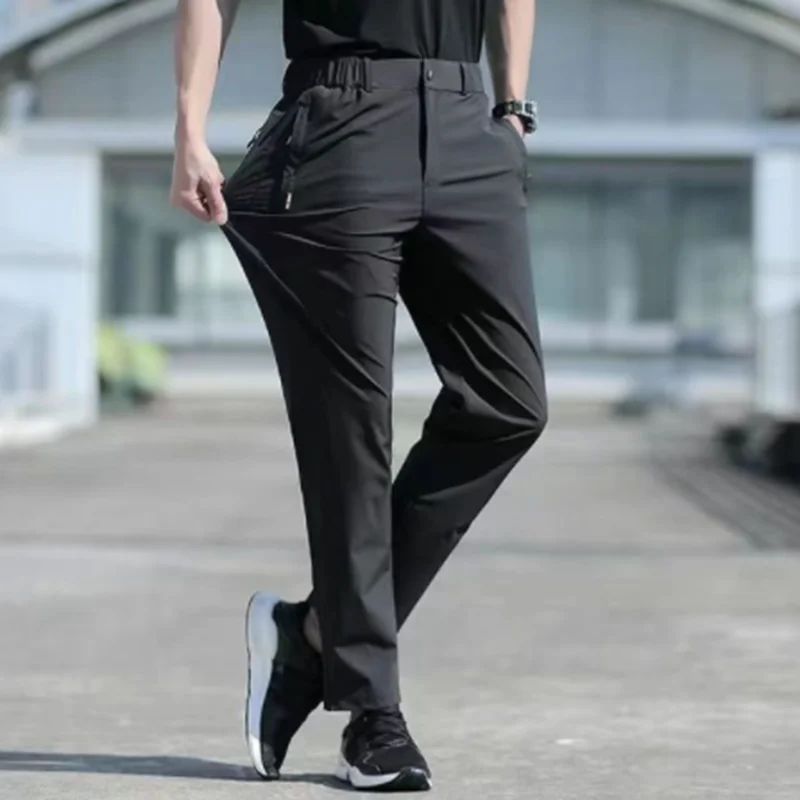 

Summer Men's Casual Pants Thin Business Stretch Slim Fit Elastic Waist Jogger Korean Classic Blue Black Gray Brand Trousers Male