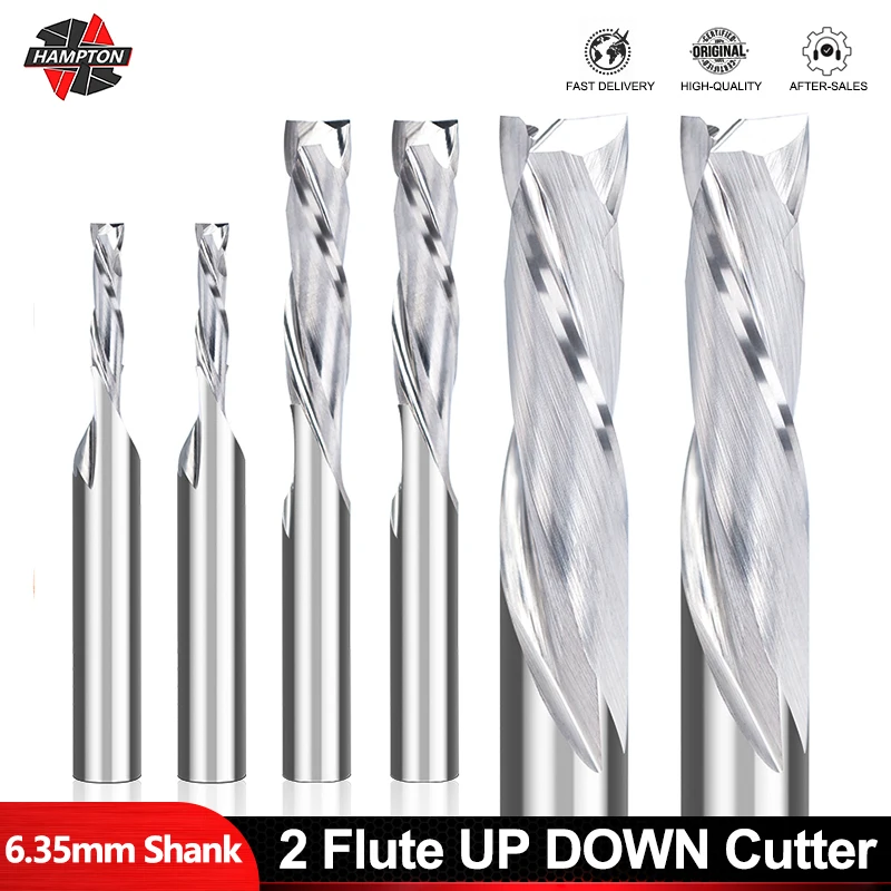 

HAMPTON 1PC Milling Cutter 6.35mm Shank Up Down Cut 2 Flutes Carbide Spiral Milling Cutter CNC Router Bit For Wood PVC MDF
