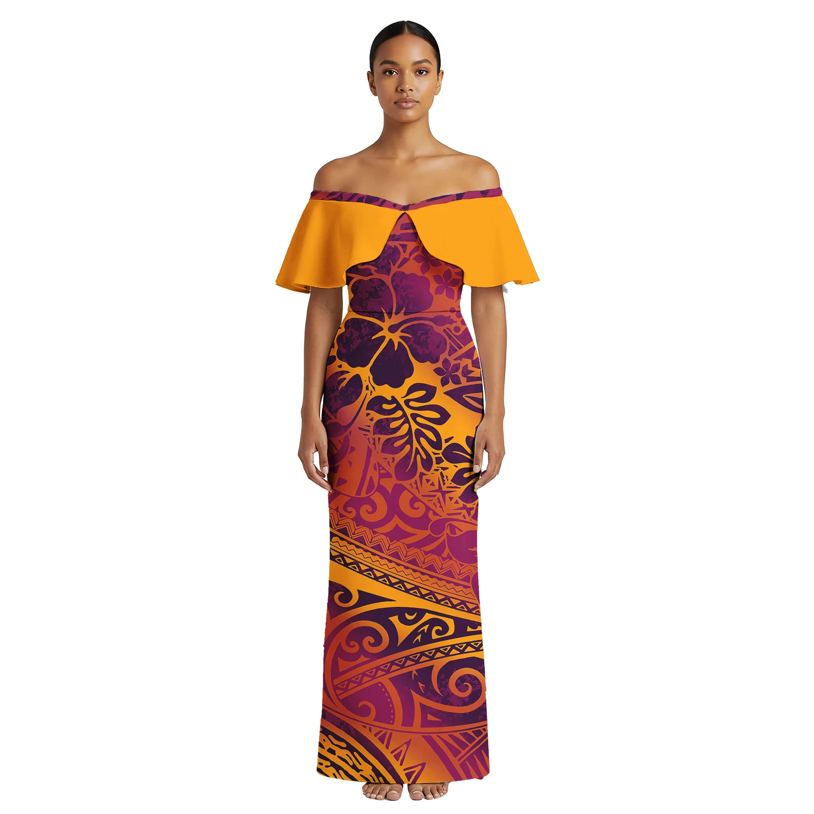 Plumeria Print Custom Logo Clothing Samoan Casual Beach Lady Maxi Skirts Polynesian Plus Size Ladies Wear Women's Aloha Dresses