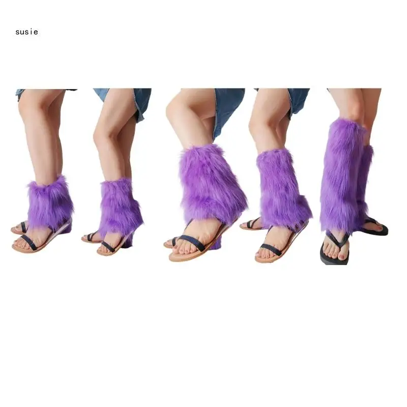 

X7YA Furs Leg Warmer Winter Furry Long Boot Cuffs Fuzzy Shoes Cover Party Costume