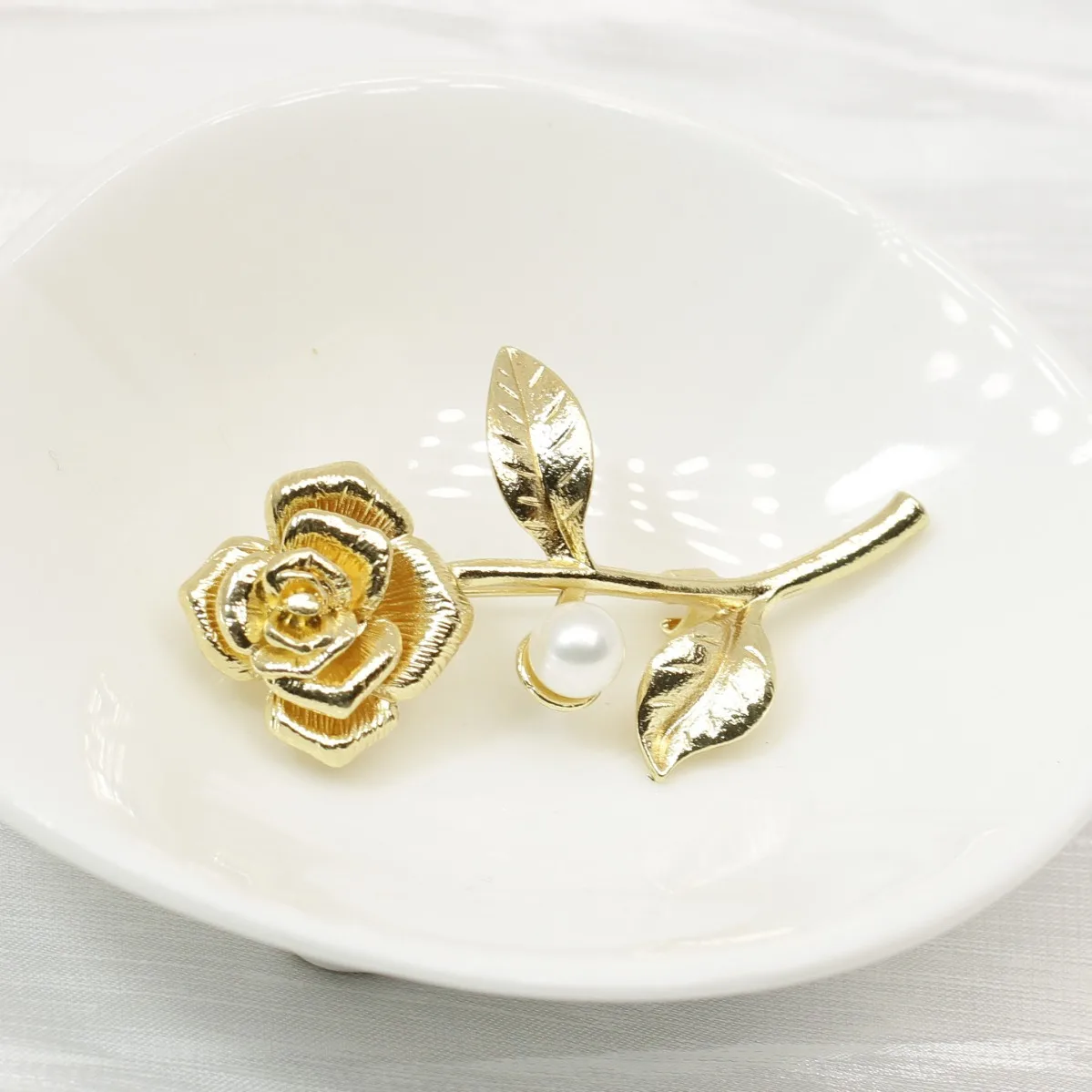 Brass Gold Plated Rose Brooch Blank, Premium Texture, DIY Pearl Corsage Pin, Elegant Accessory For Women