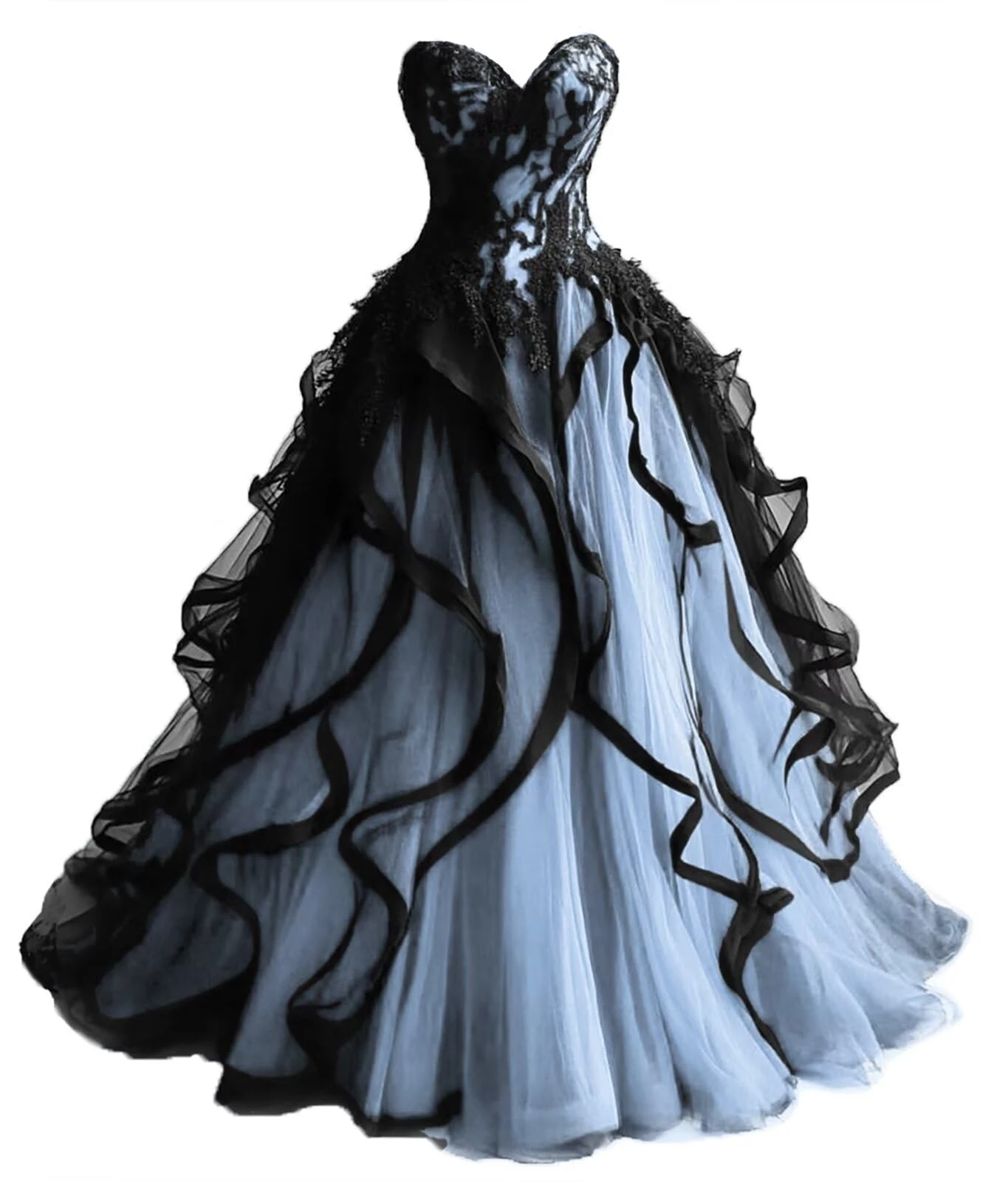 

KIVARY Gothic Wedding Dresses for Bride Layered Tulle Black Bridal Gown Lace Applique Sweetheart Wedding Gowns
