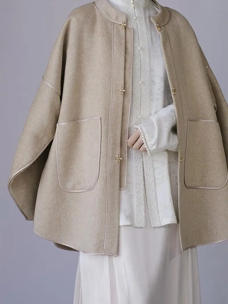 

Original Design Double-Sided Woolen Ming Dynas Sle Hanfu with ket Sve round Ne Commuter Wear Casual Autumn Winter