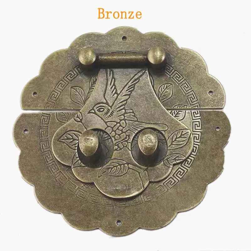 Flowers and birds Pattern Brass Buckle Lock Latch Furniture Accessory Vintage Style Decorative Wood Case Box