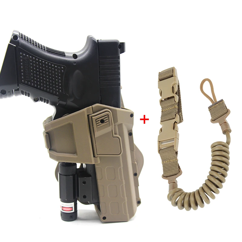 Tactical Movable Holster for Glock 19  Pistol Holster with Spring Lanyard, Movable Holster with Flashlight/Laser Mounted