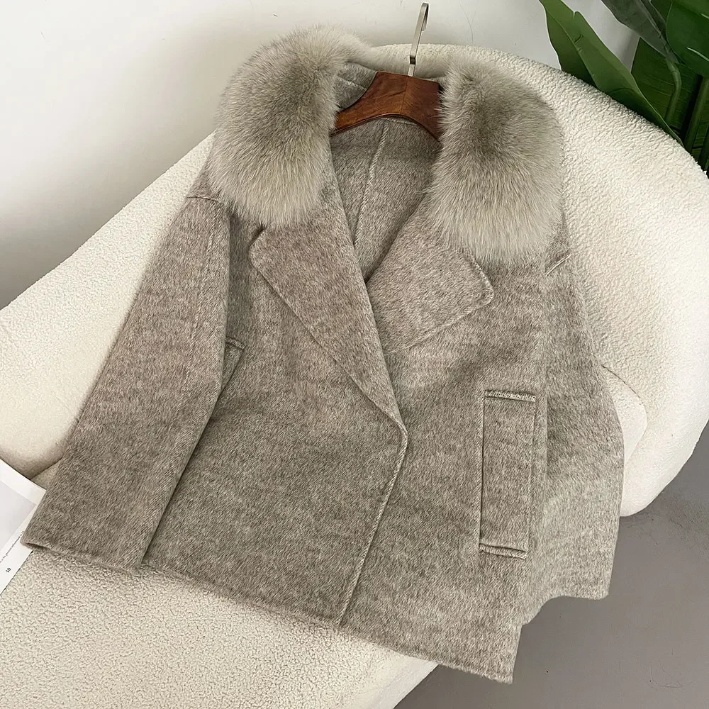 

Winter Double Sided Cashmere Coat with Real Fur Collar Ladies Warm Clothing High End Wool Coat Woman Luxury Jacket 2025 New