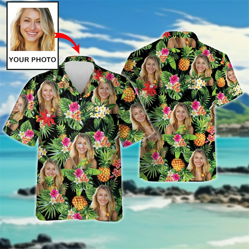 Custom Hawaii Women Beach Shirts Cute Design Button Clothing Girlfriend Birthday Present Shirt Customized Photos Female Blouses