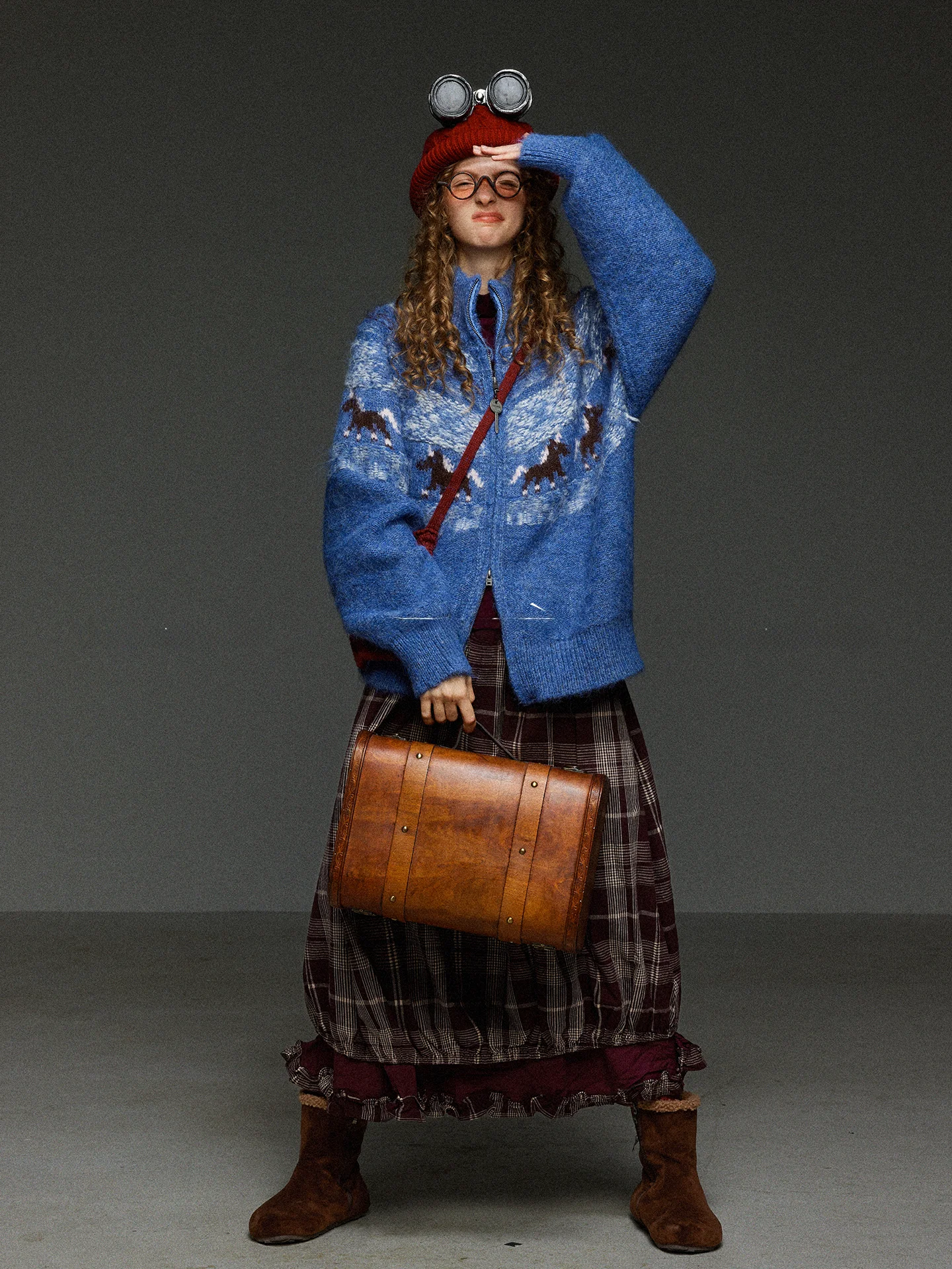 

Женский вязаный кардиган на молнии в стиле ретро с узором Fair Isle, весенний, универсальный, с воротником-стойкой, длинными рукавами и животным принтом