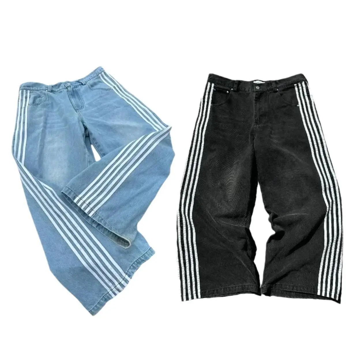 

Men's Striped Wide Leg Jeans Straight Leg Pants Casual mid Waist Long Trousers with Zipper Comfortable Fit Spring Faion