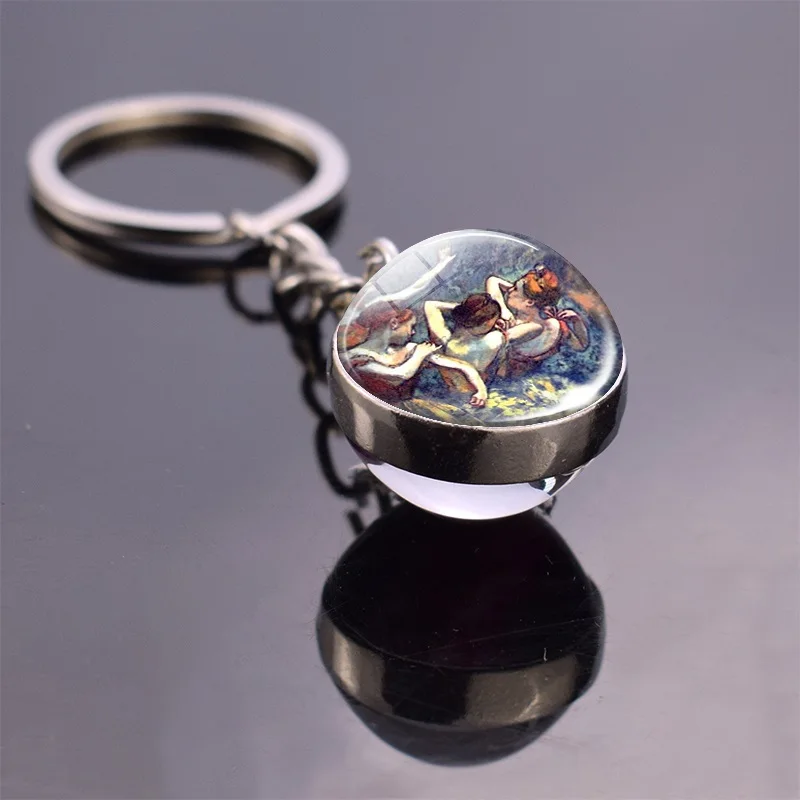 Ballerina Jewelry Keychain  Double Side Key Chains Ballet Class Glass Ball Keyring Ballet Lover Gifts Edgar Degas Fashion Art