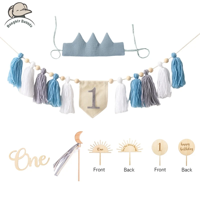 

.Baby Shower Photo Props Highchair Banner Handmade Birthday Crown Cake Topper Baby's Birthday Decorating Set Baby's Present