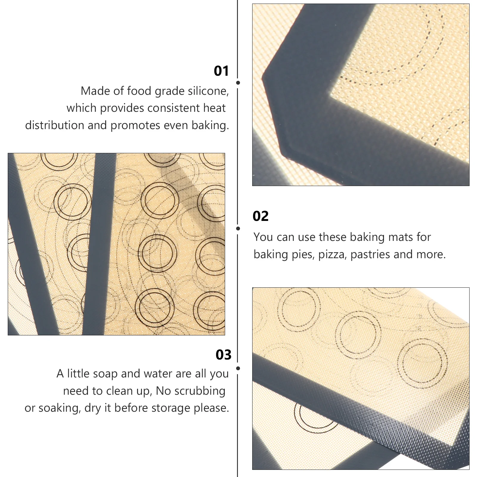 

3 Pcs Silicone Baking Mat Bake Liners Bread Pad Pastry Non-stick High Temperature Resistance