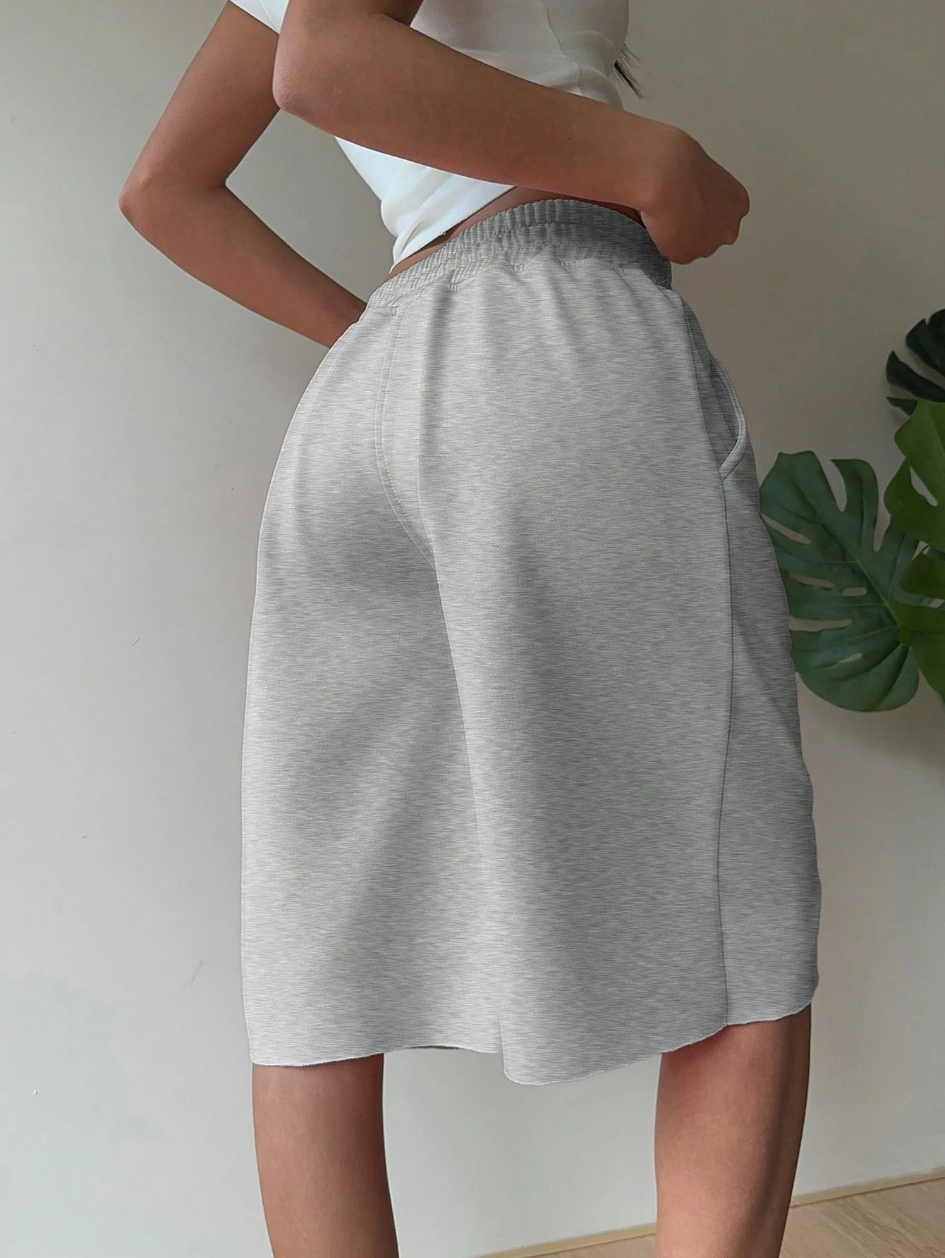 شورت نسائي كاجوال منسوج باللون الرمادي مع جيوب، سروال رياضي عالي الجودة للتمرين في صالة الألعاب الرياضية، ملابس خروج vetement فام