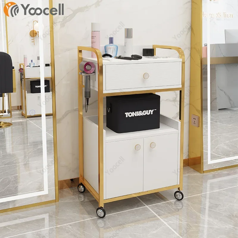 Yoocell mobile portable beauty saloon trolley gold hairdressing purple salon trolley with wheels for hair cutting shop