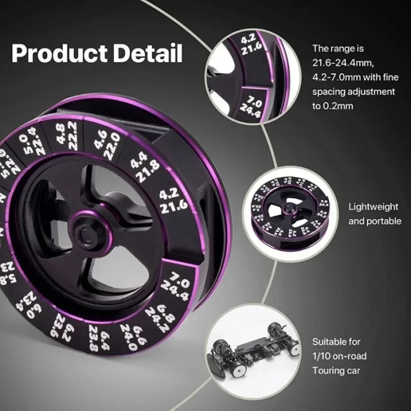 RC Car Gauge,Preofessional,Metal,Practical,Circular RC Measuring Tool Axle Height Measuring Ruler for 1:10 Scale RC Car Vehicles