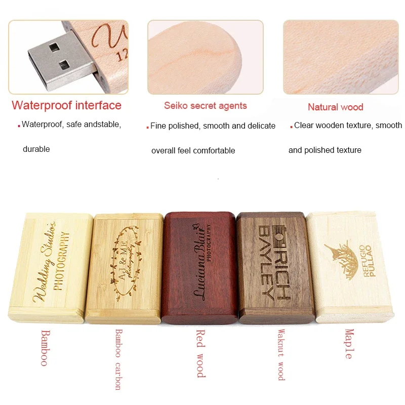 JASTER High Quality Wooden Logo Engrave Wood USB Flash Drive 4GB 8GB 16GB 32GB 64GB wedding Gift Flash Memory Card Pen Drive